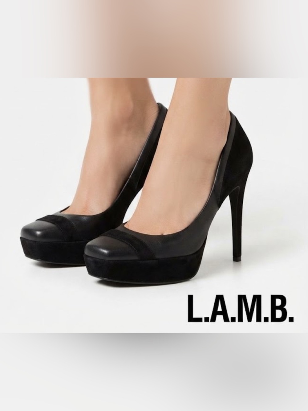 Authentic L.A.M.B. Designer Black leather & suede pumps heels sz 5.5